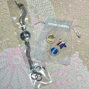Vintage Fishbone Silver Tone Snap Bracelet Set